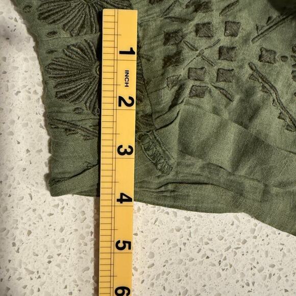 Anthropologie Mermaid Olive Green Embroidered Linen Blend Shorts Women Medium - Picture 8 of 9